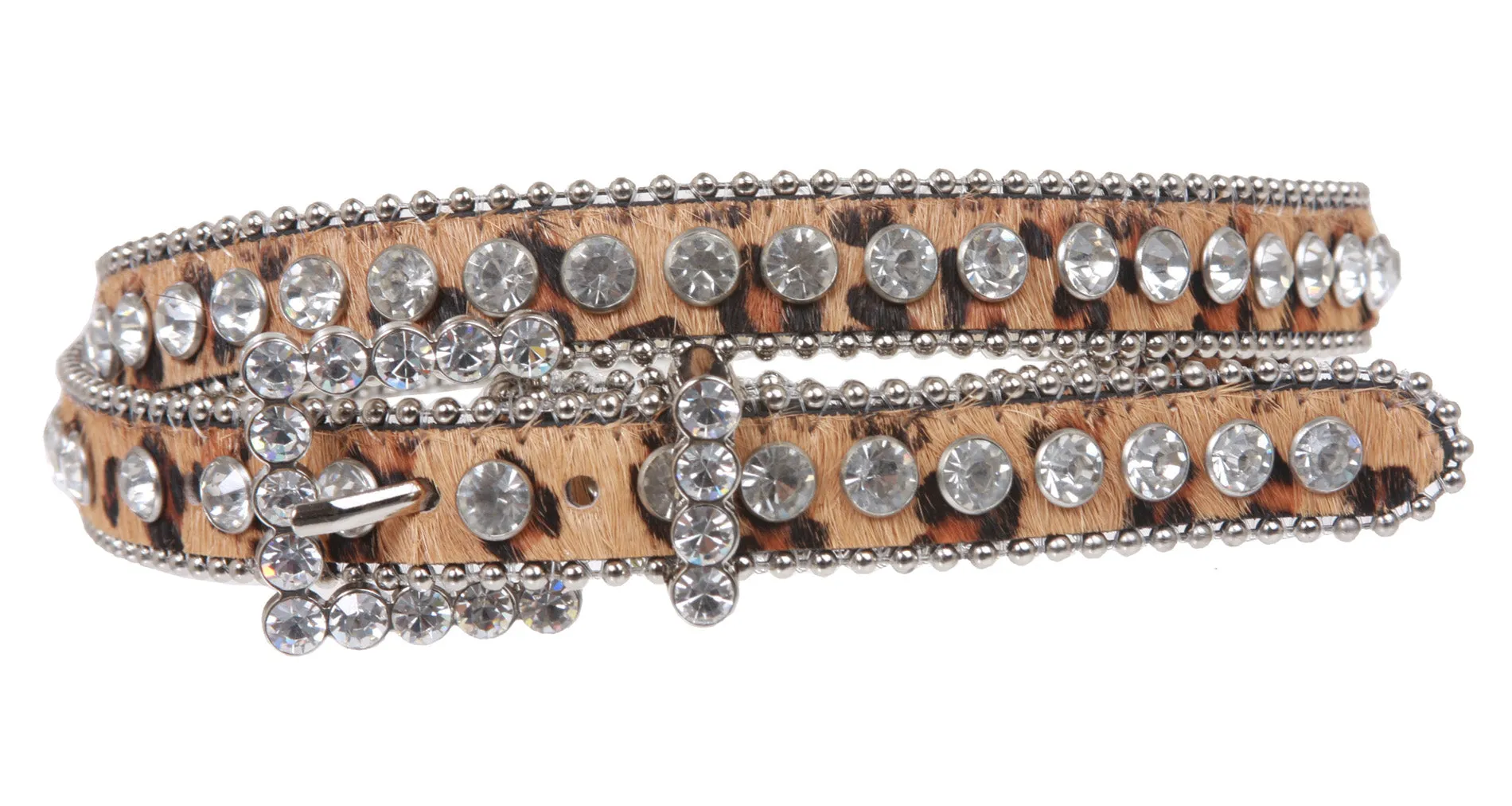 1" Genuine Hair on Calf Belt with Rhinestone Buckle