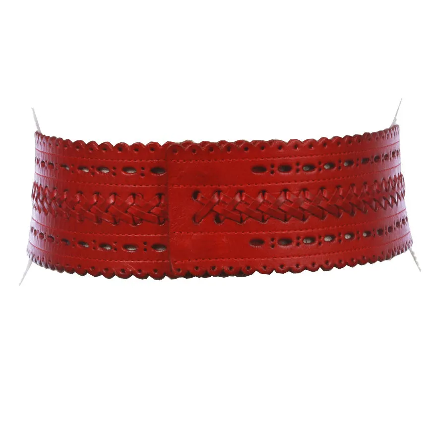 2 7/8" (72mm) Wide High Waist Perforated Braided Leather Belt