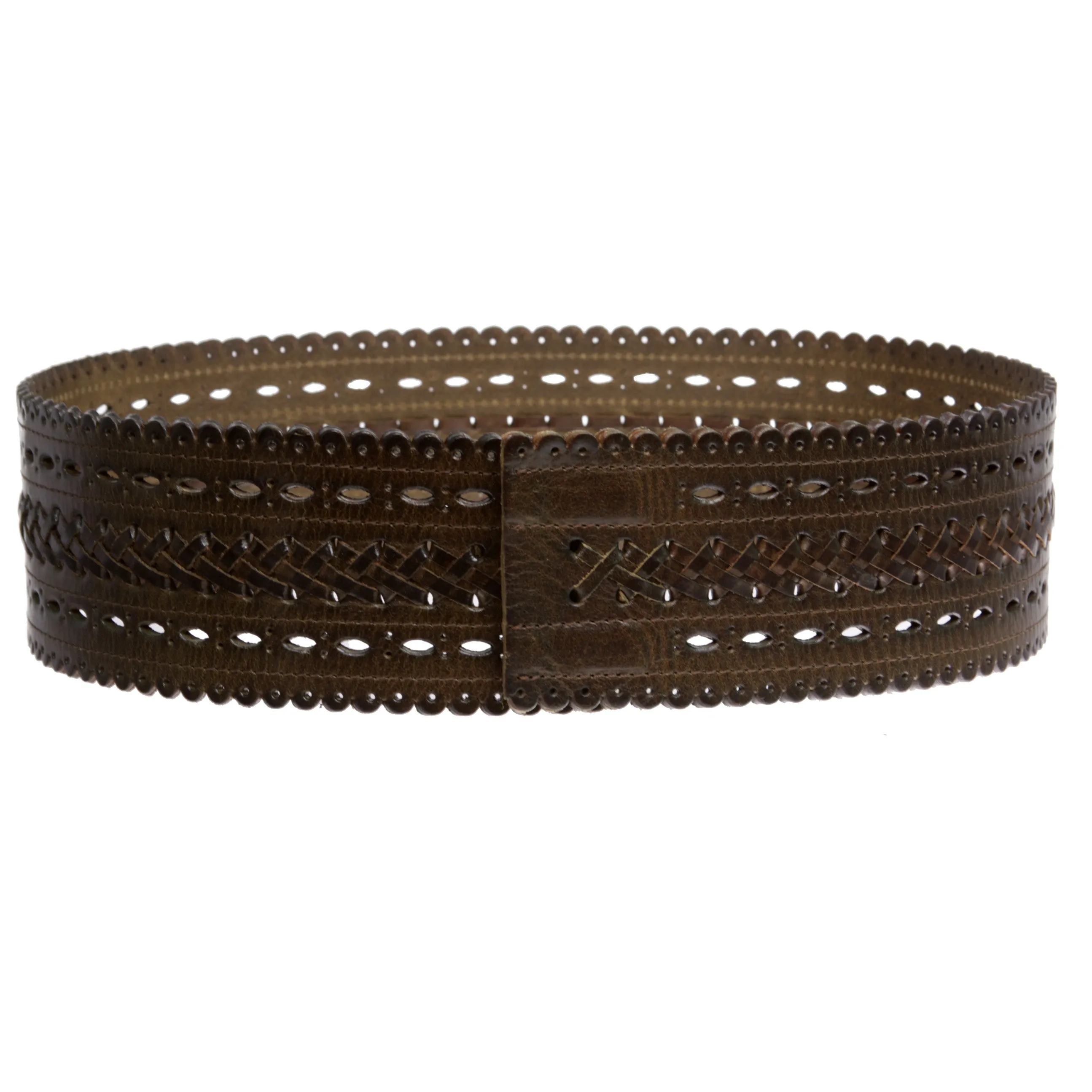 2 7/8" (72mm) Wide High Waist Perforated Braided Leather Belt