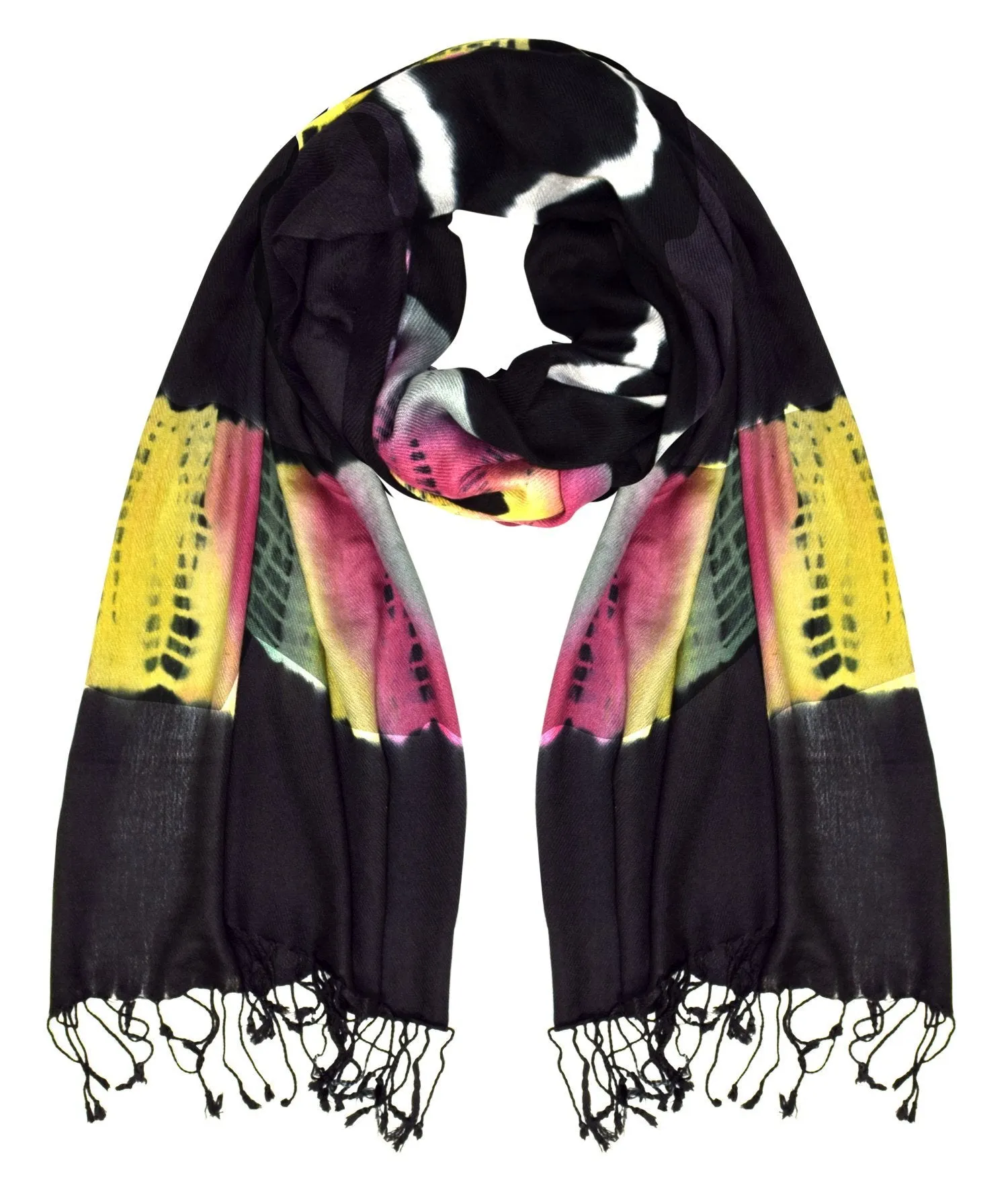 Black Rainbow All Seasons Retro Print Colorful Tie Dye Pashmina Shawl Scarf