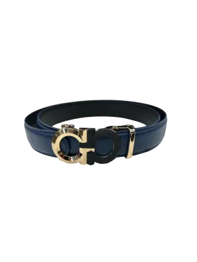 Blue Men's Belt Fashion Design Genuine Leather Gold and Black Buckle