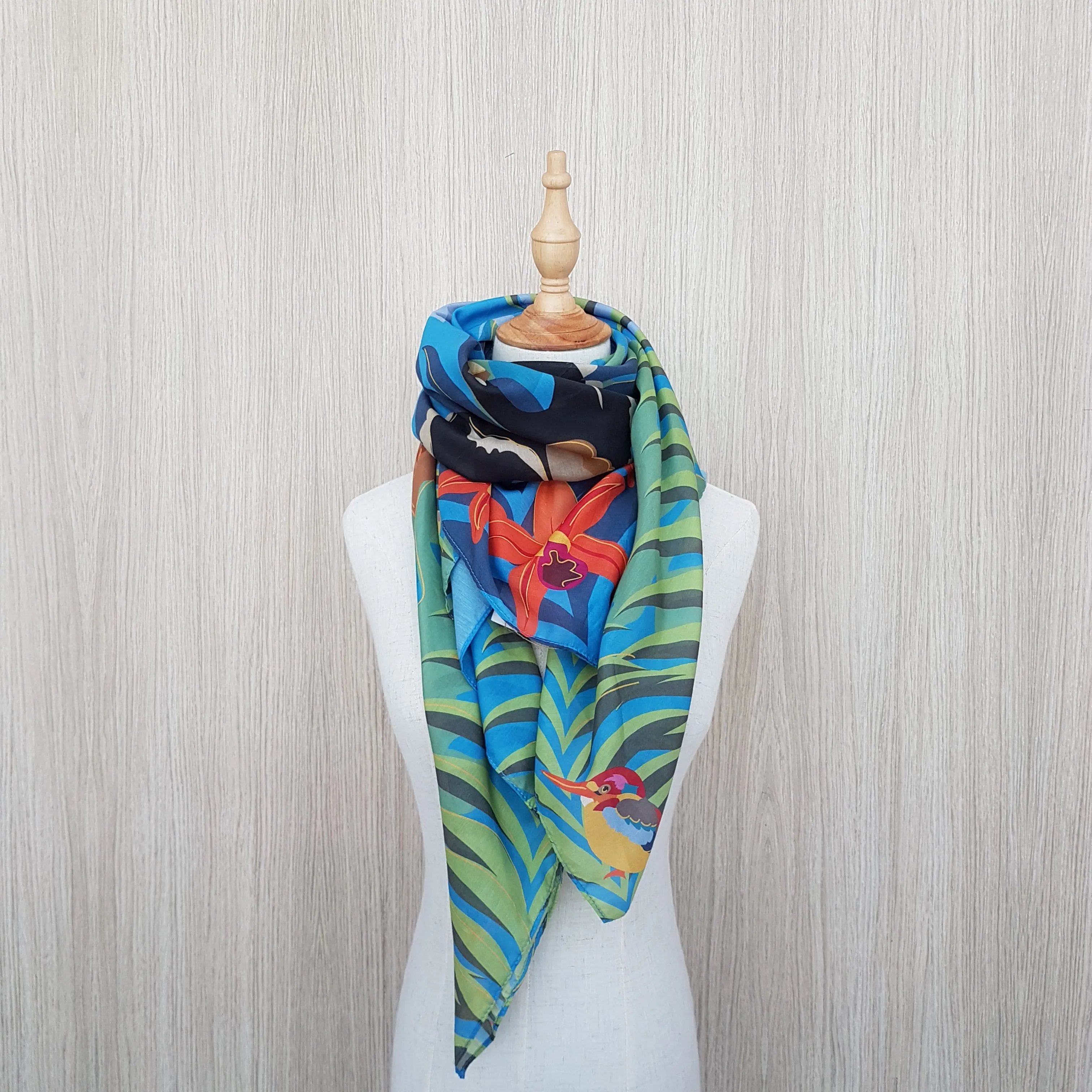 Borneo’s Wild Life in Cotton Silk Scarf