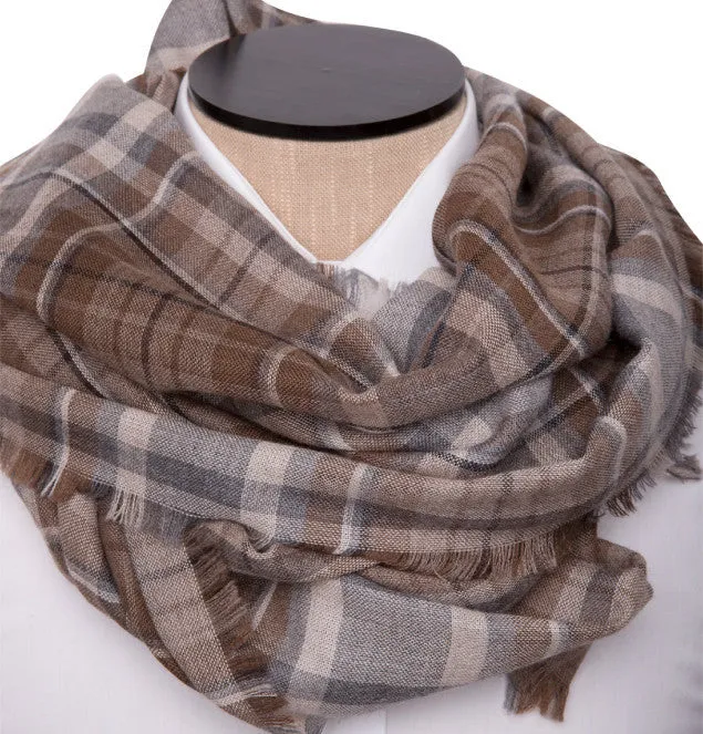 Brown Check Summer Silk Scarf