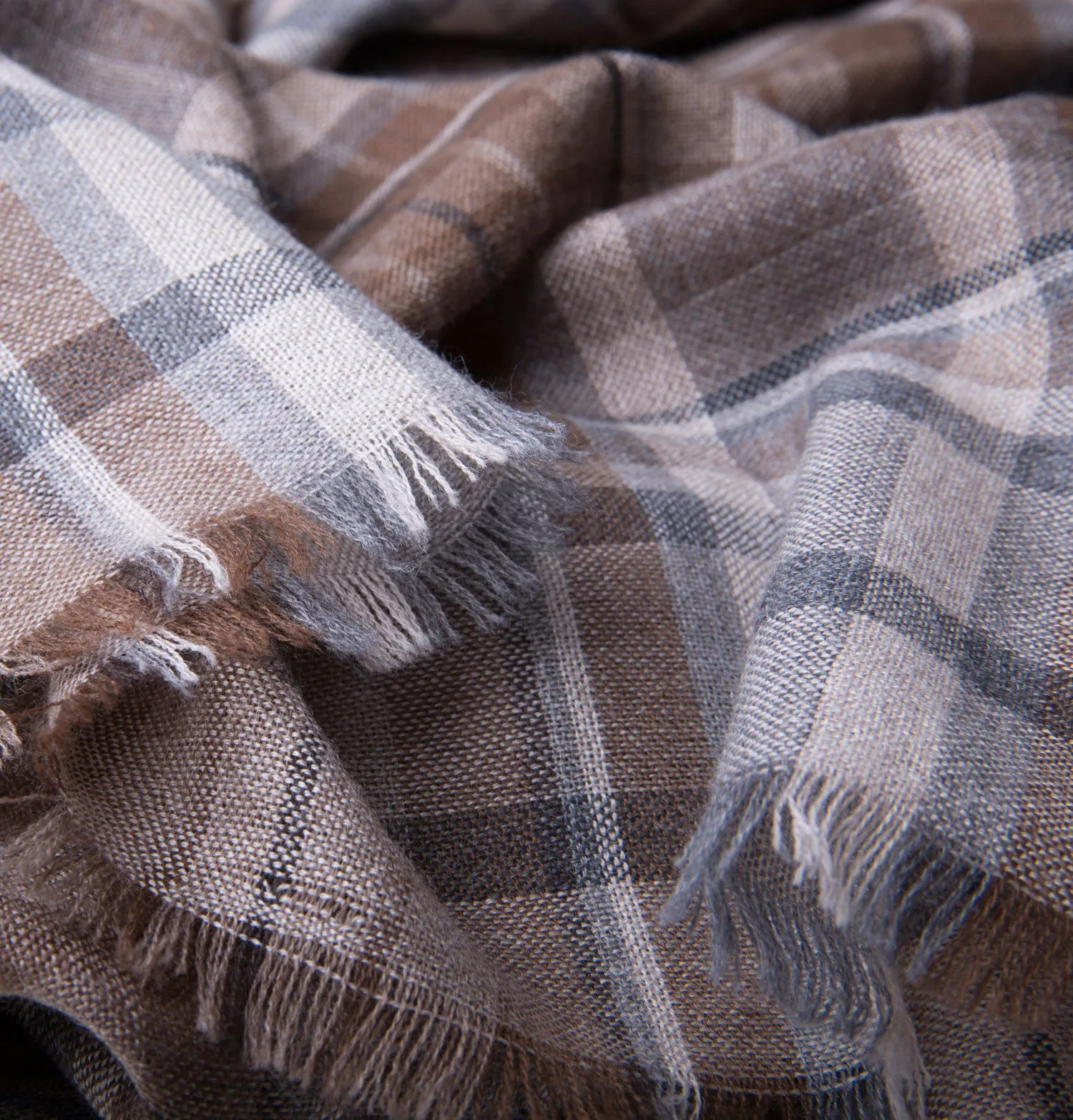 Brown Check Summer Silk Scarf