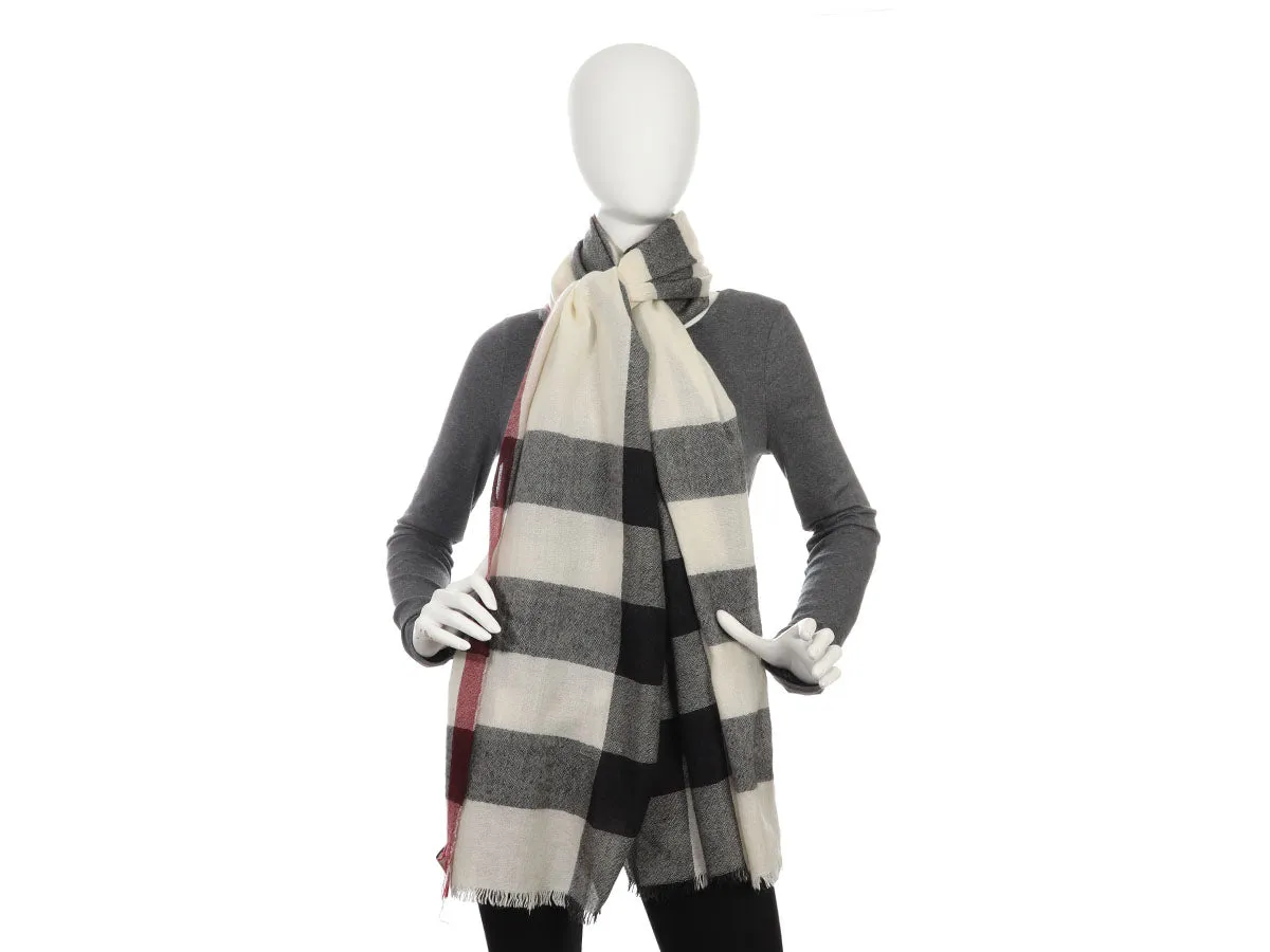 Burberry White, Black, and Red Check Cashmere Shawl