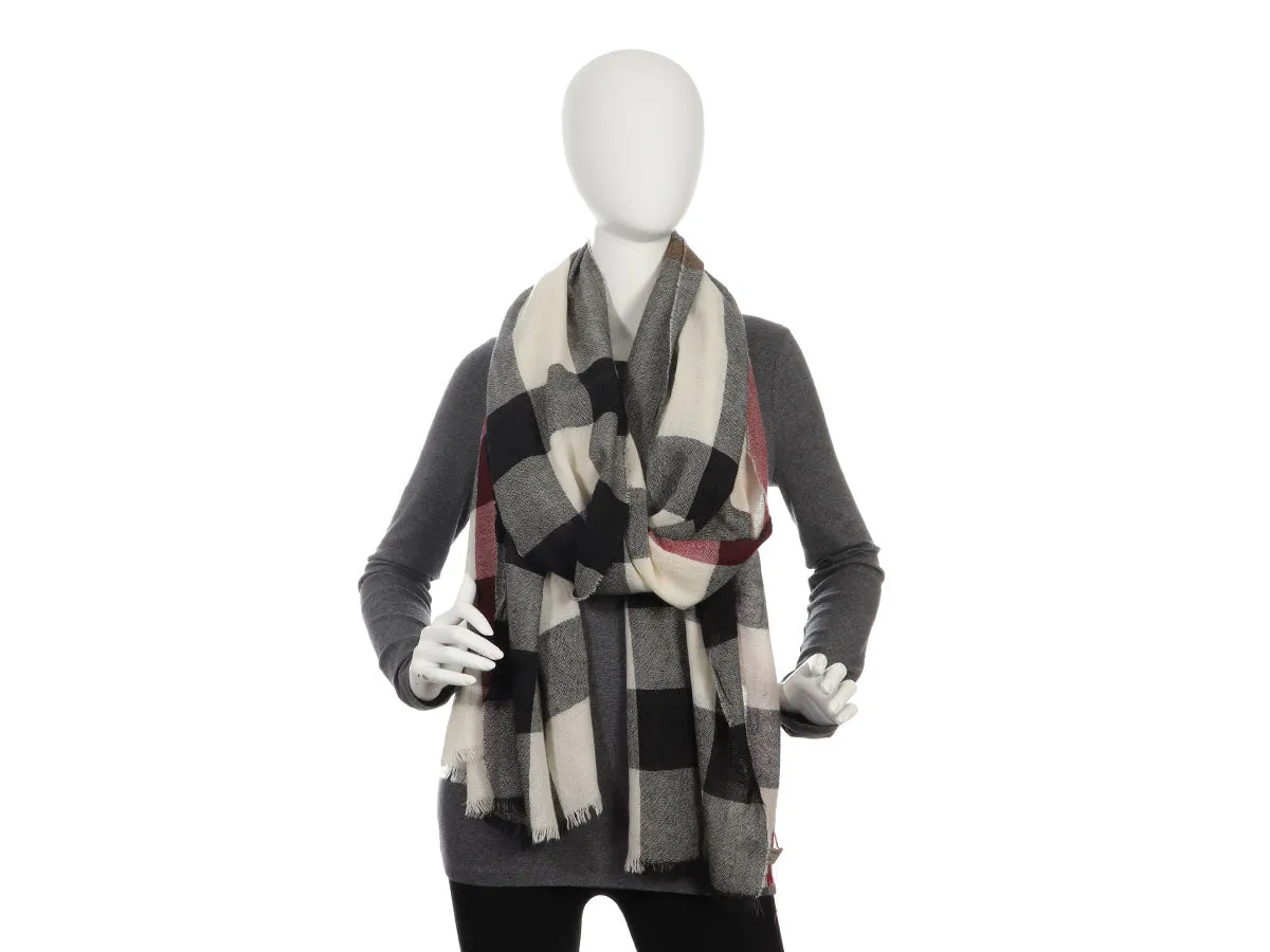 Burberry White, Black, and Red Check Cashmere Shawl