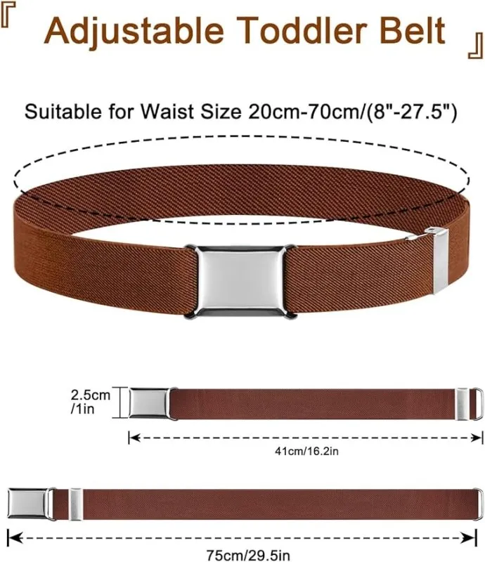 CoKeeSun 4 Pcs Elastic Kids Belt, Stretch Kids Belts, Adjustable Toddler Belt with Silver Square Buckle for Boys and Girls Jeans Shorts Trousers