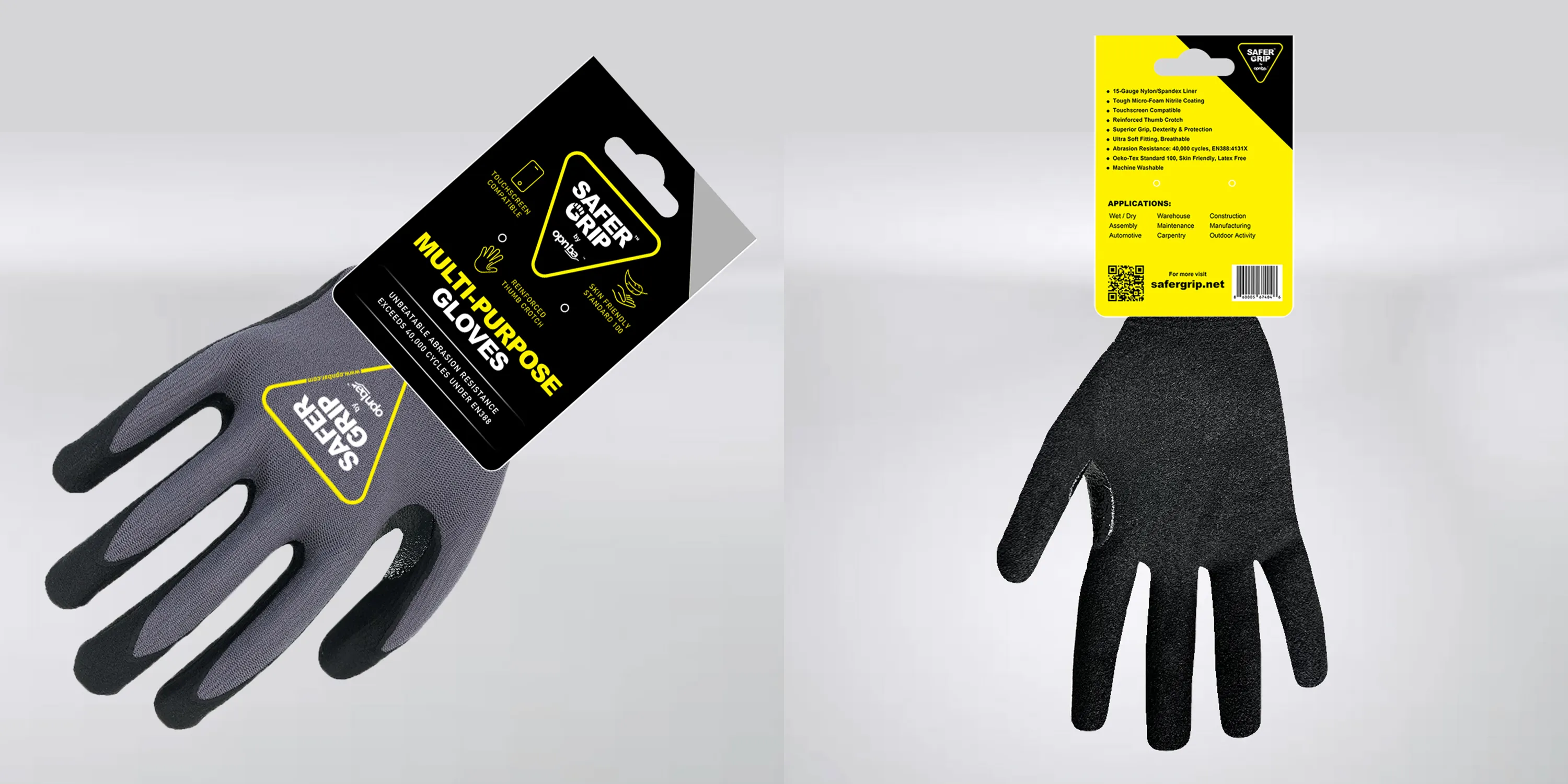 Construction Gloves - Nitrile Coated Gloves with Touchscreen - Safer Grip by OPNBAR™ (2-Pack)