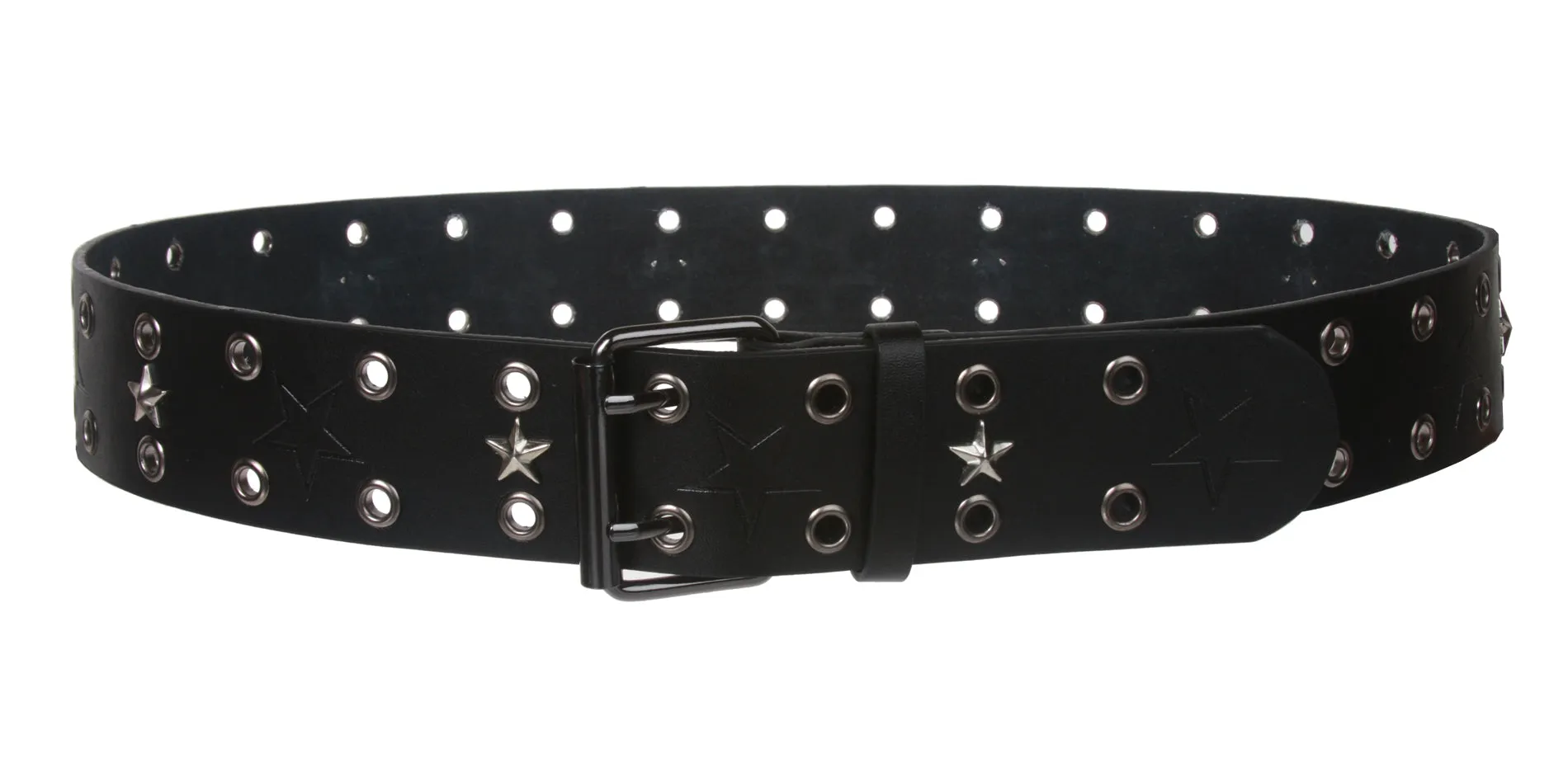 Double Prong Star Studs and Grommets Leather Belt