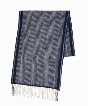 Drake's Lambswool Herringbone Scarf in Navy