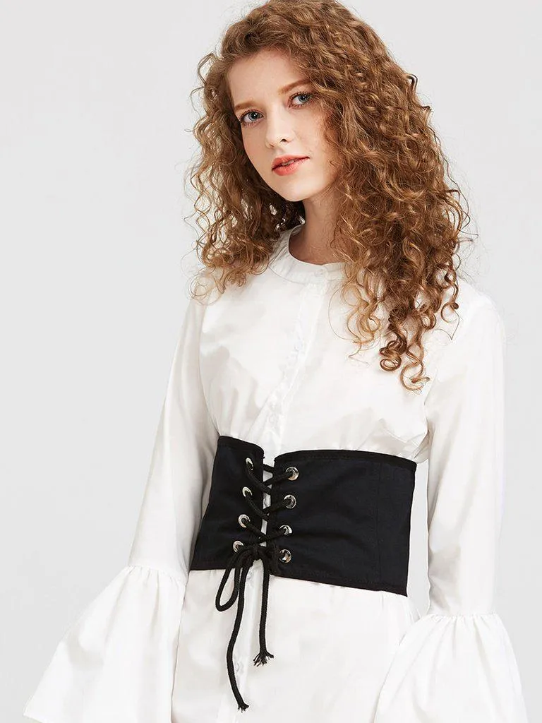 Eyelet Lace Up Wide Belt