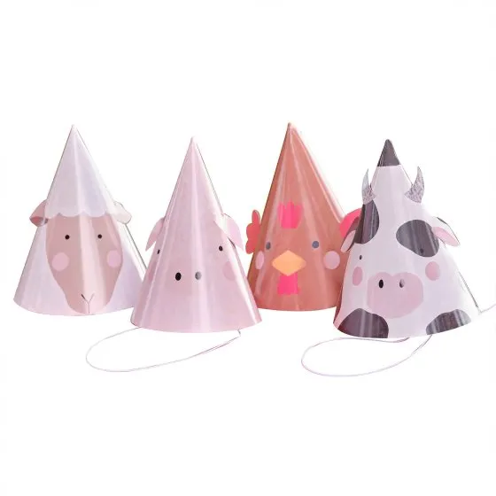 Farm Friends Party Hats 13cm x 10cm 8pk