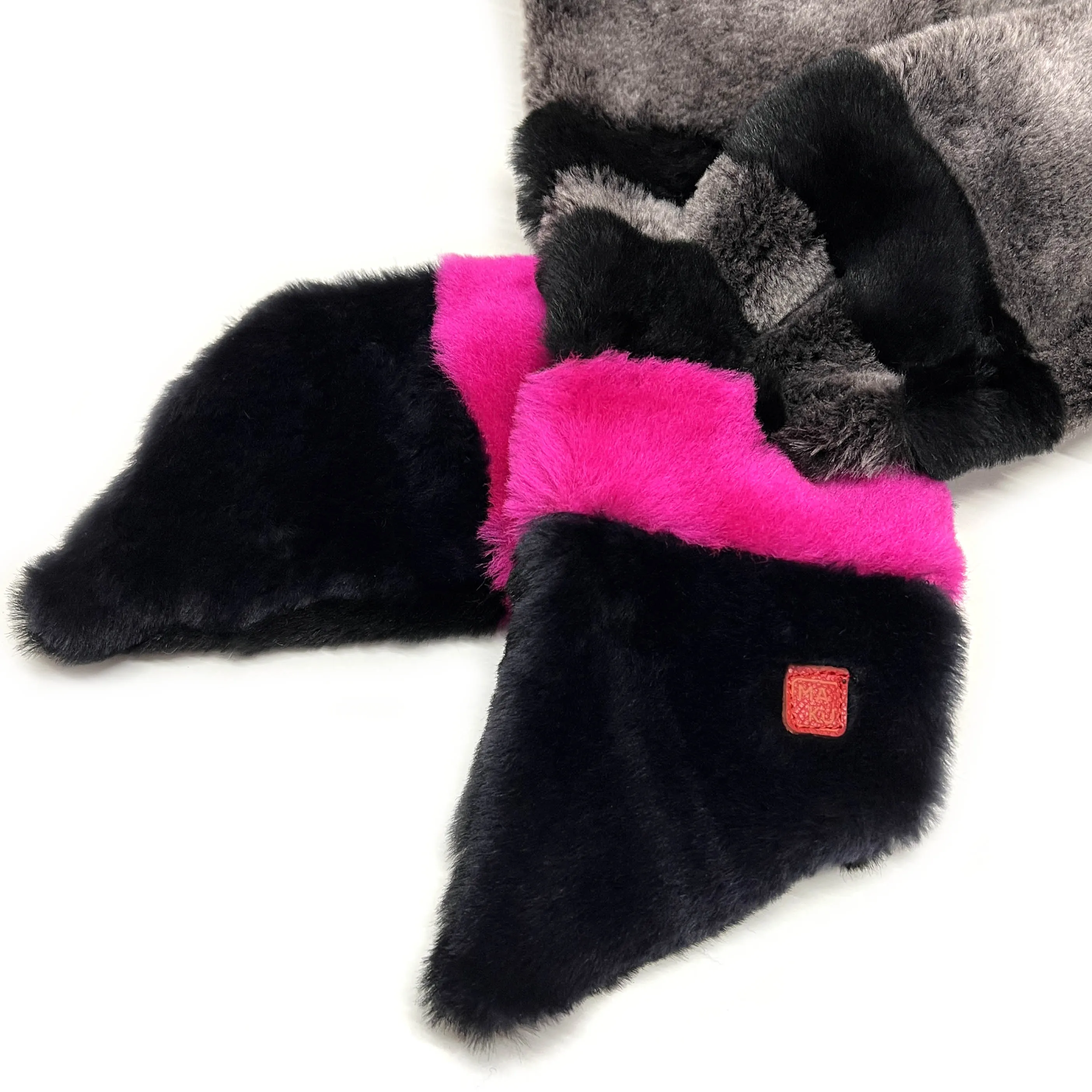 FIFI Striped Grey   Fuchsia Sheepskin Scarf / Limited Edition