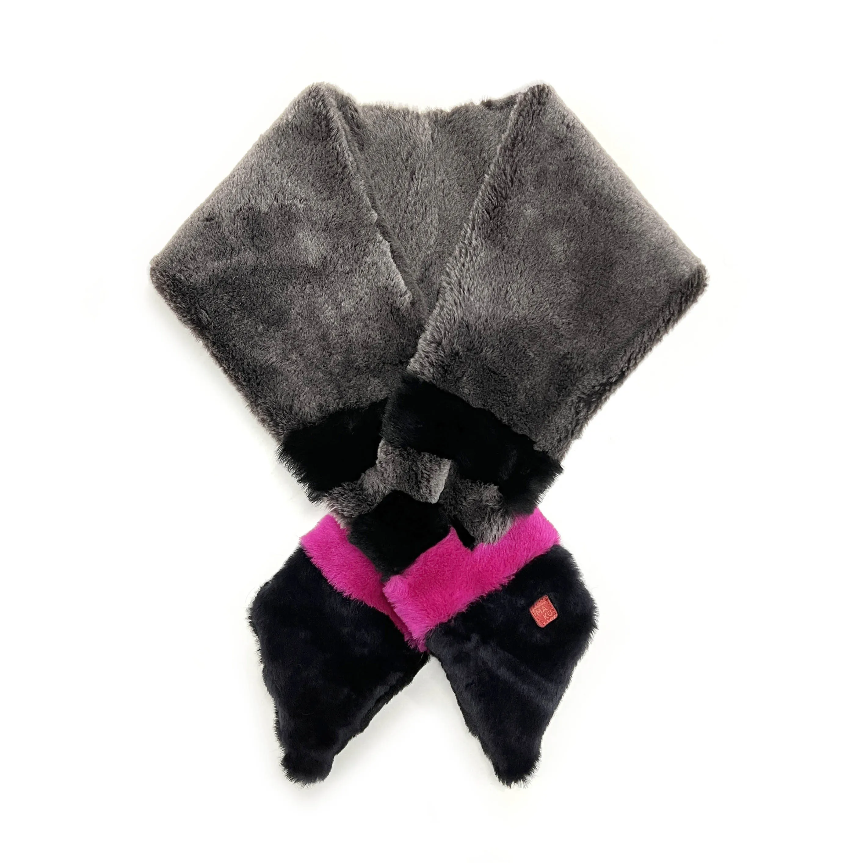 FIFI Striped Grey   Fuchsia Sheepskin Scarf / Limited Edition