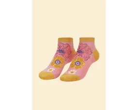 Flower Heads Ladies Bamboo Trainer Socks, Petal