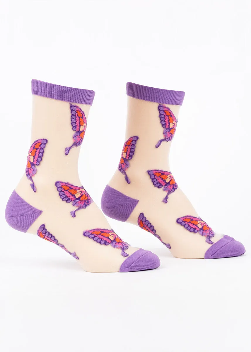 Flutter Butterfly Sheer Crew Socks