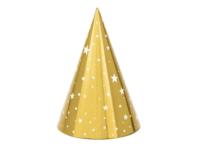 Gold and Stars Party Hats - 6 pack