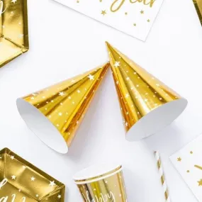 Gold and Stars Party Hats - 6 pack