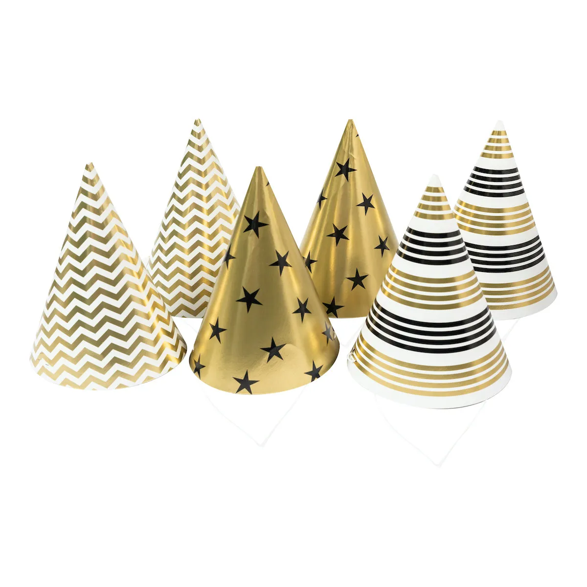 Gold Black & White Foil Party Hats - 6 Pkt