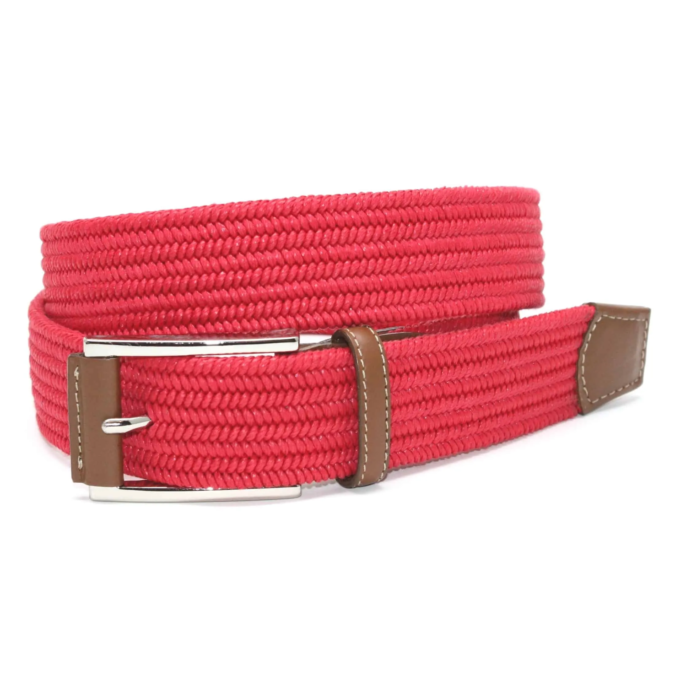 Italian Mini Woven Cotton Stretch Belt in Red by Torino Leather