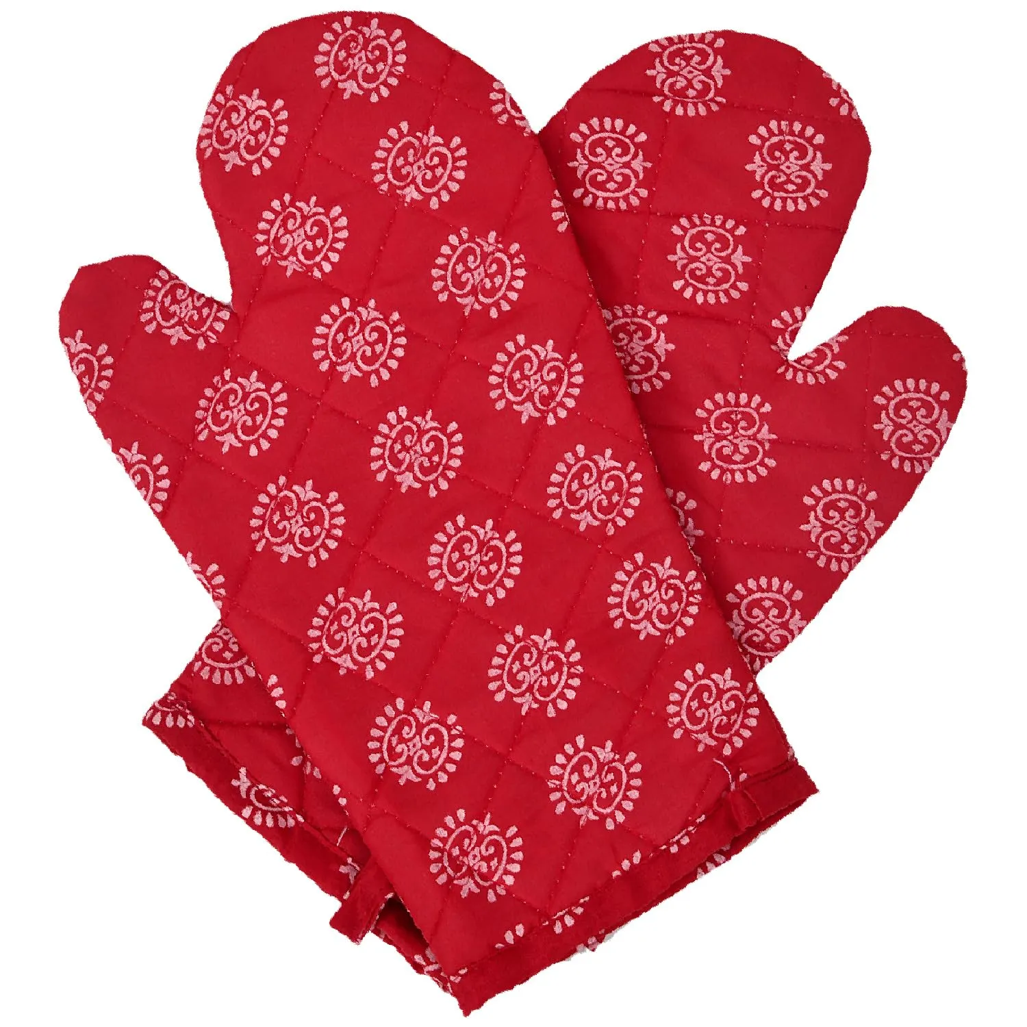 Kuber Industries Oven Mitts | Polyester Microwave Oven Gloves | Printed Hanging Loop Kitchen Oven Gloves | Heat Resistant Gloves for Kitchen | 1 Pair | Maroon