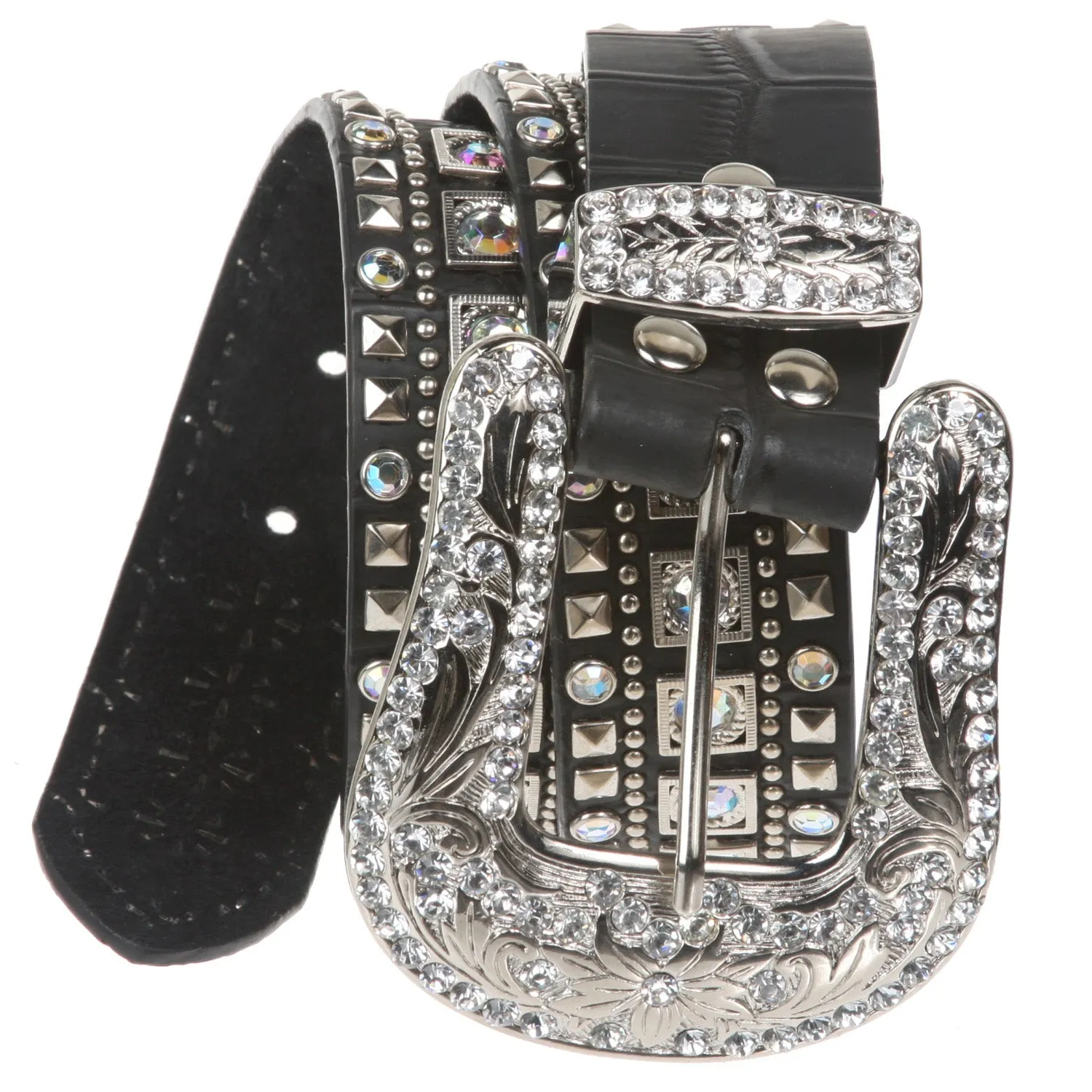 Ladies Western Studded Rhinestone Genuine Leather Belt