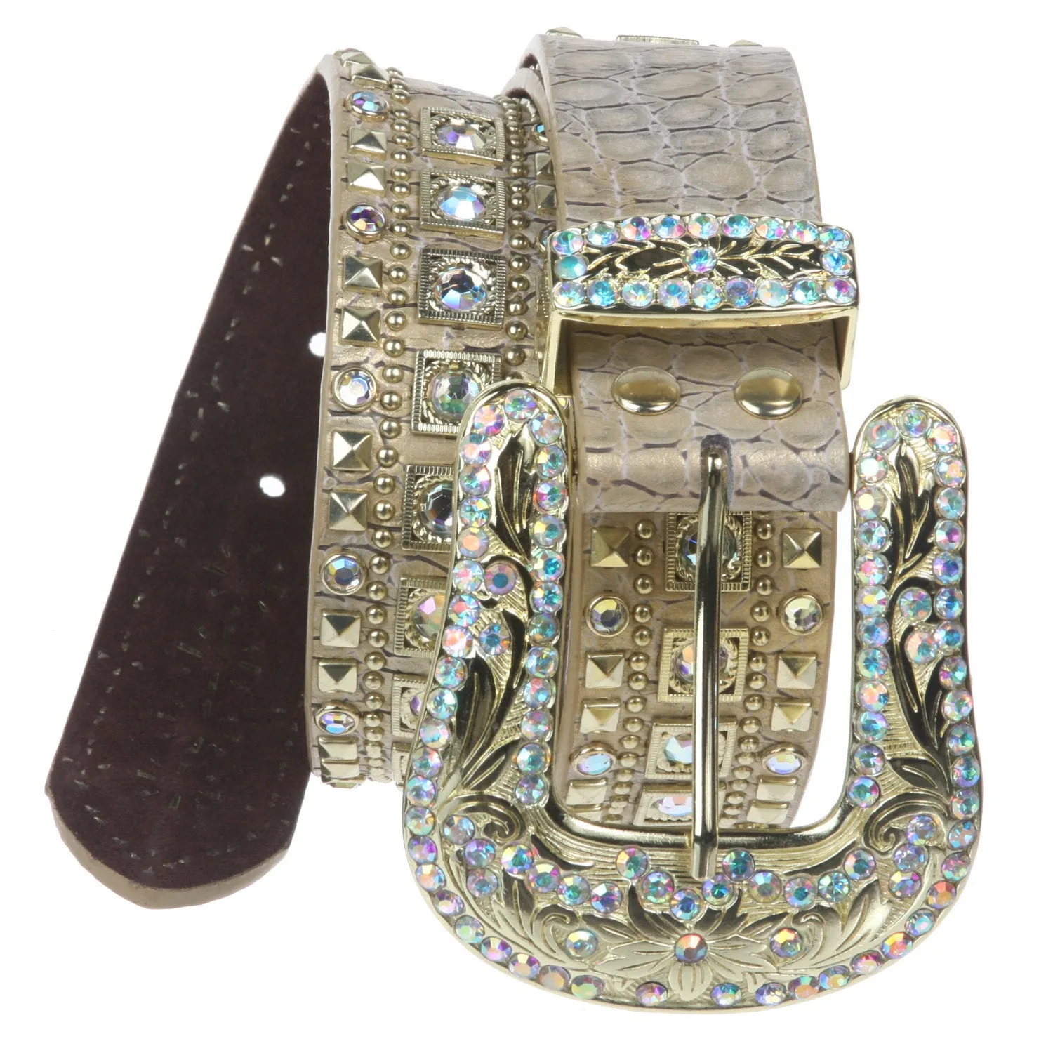 Ladies Western Studded Rhinestone Genuine Leather Belt