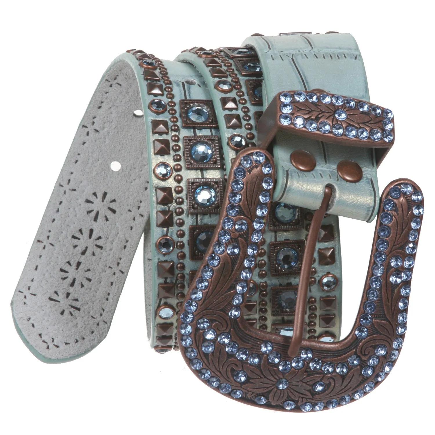 Ladies Western Studded Rhinestone Genuine Leather Belt