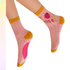 Ladybug Petal Pink Socks by Powder UK