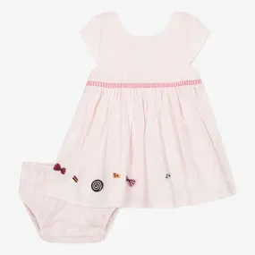 Newborn girl light pink dress and bloomer set