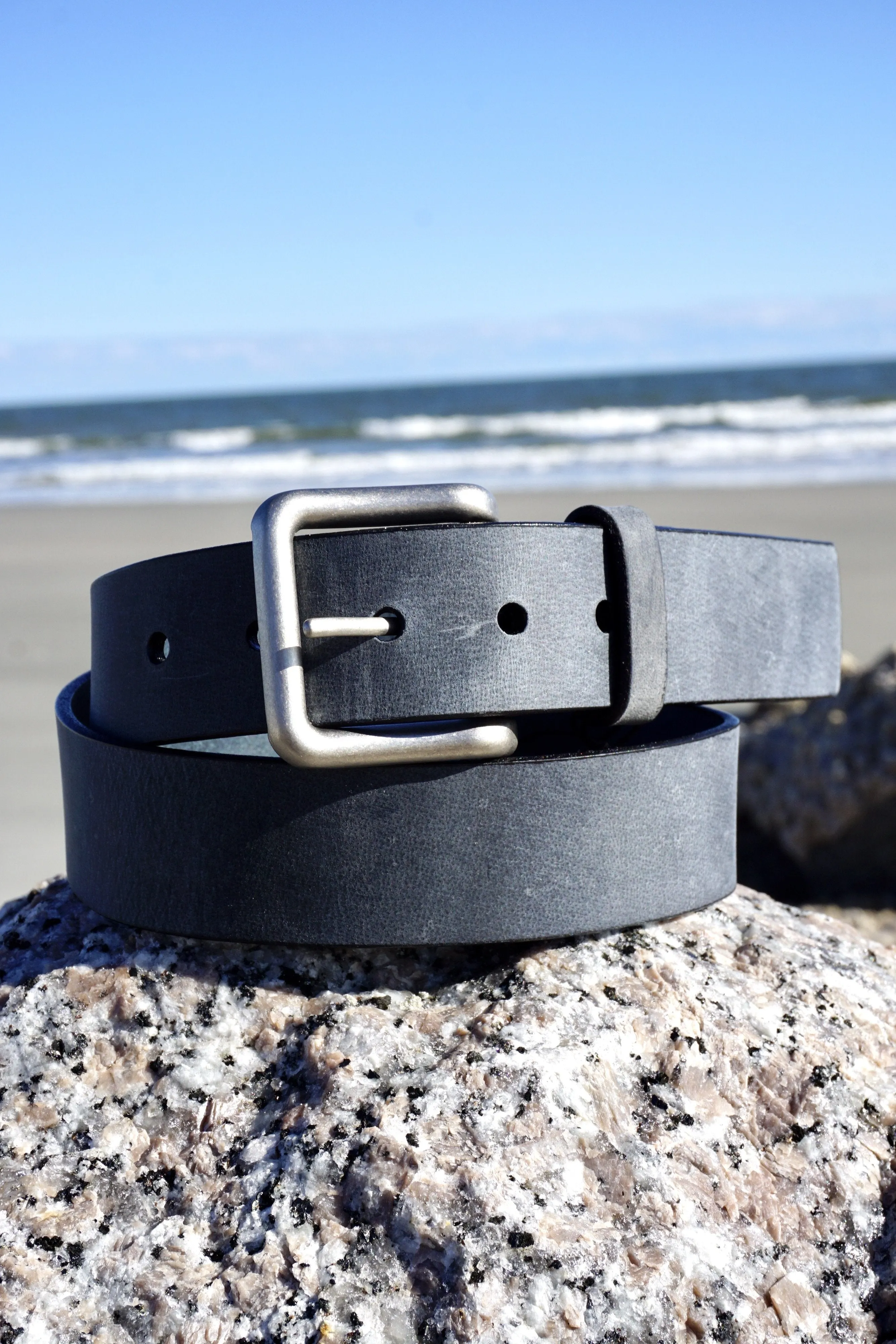 Oil Tanned Casual Belt<br>Matte Nickel Buckle<br>Light Slate