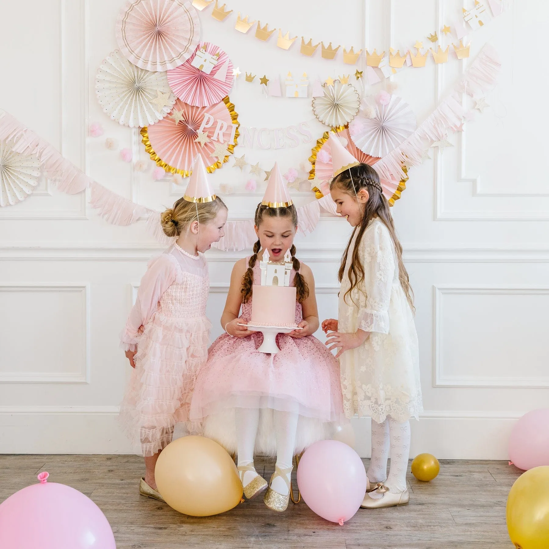 Pink Princess Party Hats x 8