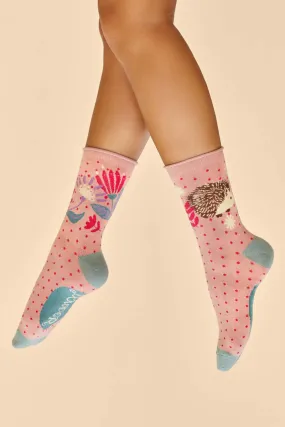 Powder Design Hedgehog Hunting in Leaves Ankle Socks - Petal