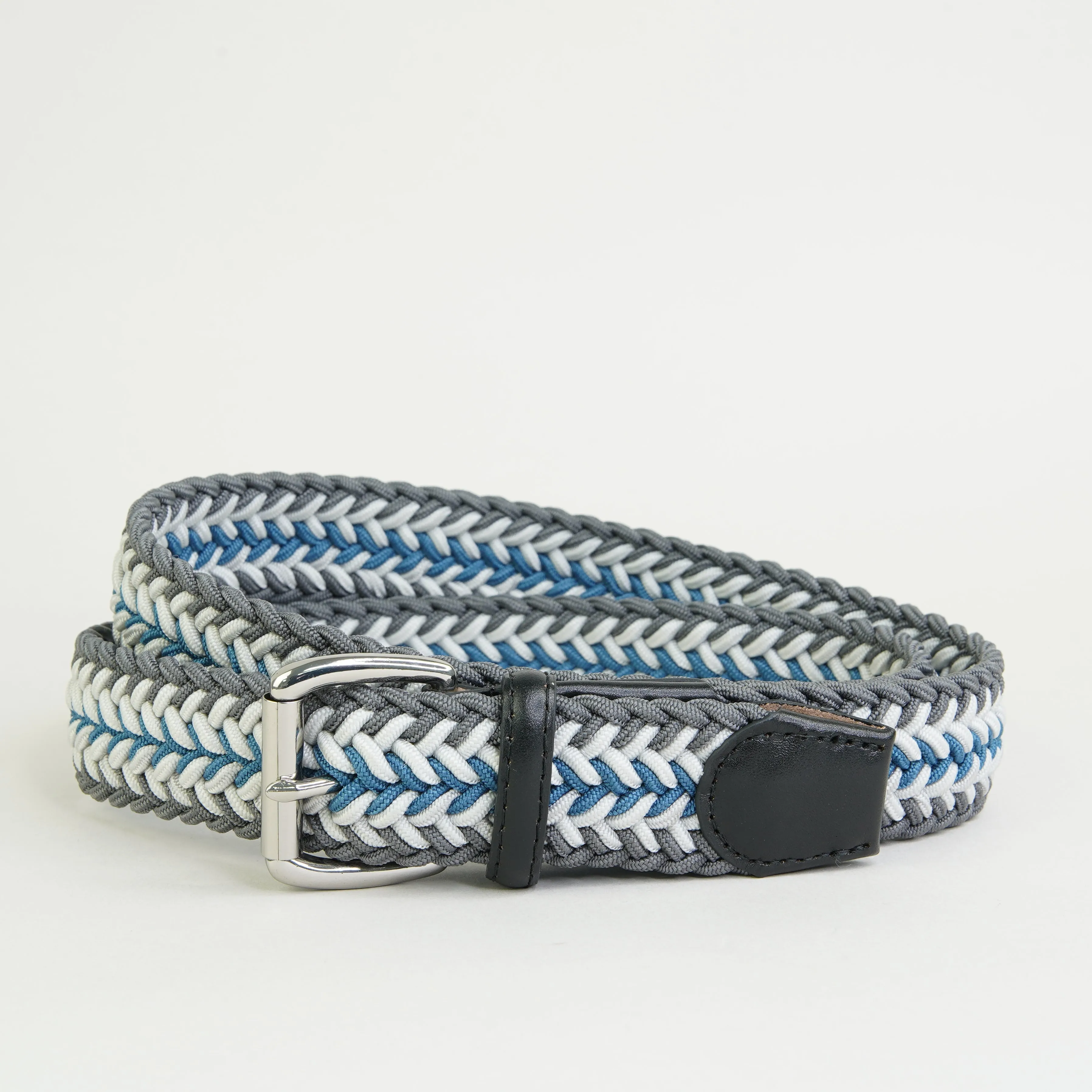 Sheringham Chevron Weave Elastic Web Belt Grey/Light Grey/Blue