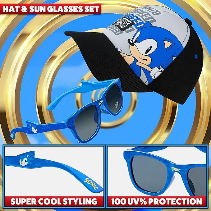 Sonic The Hedgehog Baseball Cap and Kids Sunglasses Summer Holiday Accessories Set Adjustable Strap Boys Cap 100% UV Protection Gifts for Boys