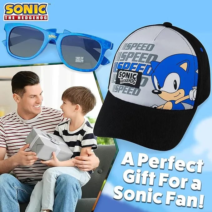 Sonic The Hedgehog Baseball Cap and Kids Sunglasses Summer Holiday Accessories Set Adjustable Strap Boys Cap 100% UV Protection Gifts for Boys