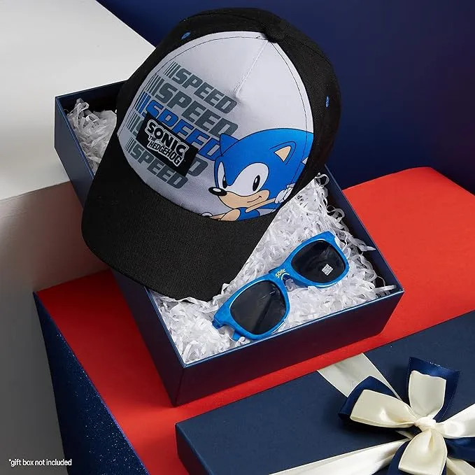 Sonic The Hedgehog Baseball Cap and Kids Sunglasses Summer Holiday Accessories Set Adjustable Strap Boys Cap 100% UV Protection Gifts for Boys