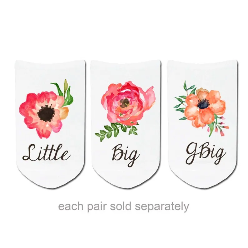 Sorority Custom Socks: BIG Water Color Flower No-Show Socks