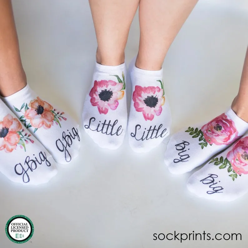 Sorority Custom Socks: G-BIG Water Color Flower No-Show Socks