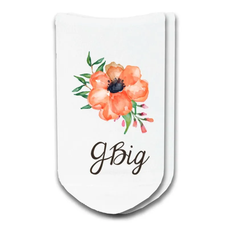 Sorority Custom Socks: G-BIG Water Color Flower No-Show Socks