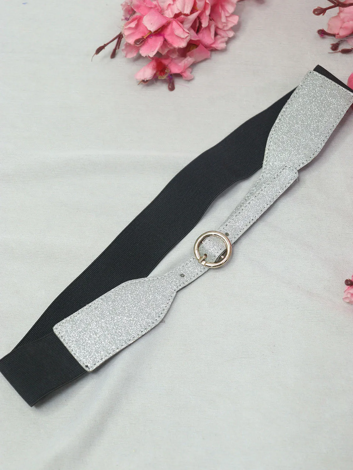 Stylish Silver and Black Elastic Belt for Comfortable Fit