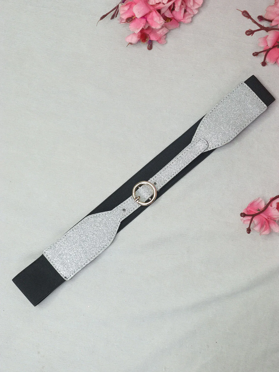 Stylish Silver and Black Elastic Belt for Comfortable Fit