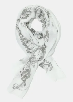 Swirly Clock Print White Scarf