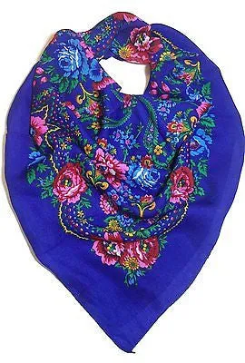 Traditional Polish Folk Head Scarf - Blue