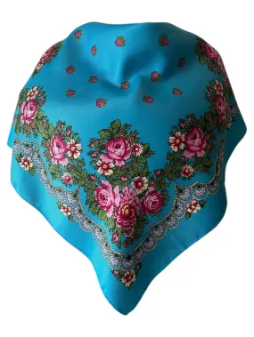 Traditional Polish Folk Head Scarf - Highlander Collection, Blue