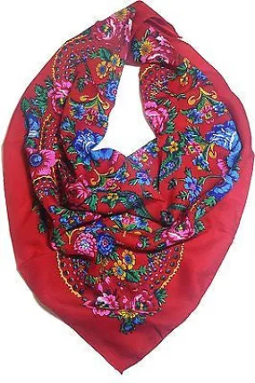 Traditional Polish Folk Head Scarf - Red