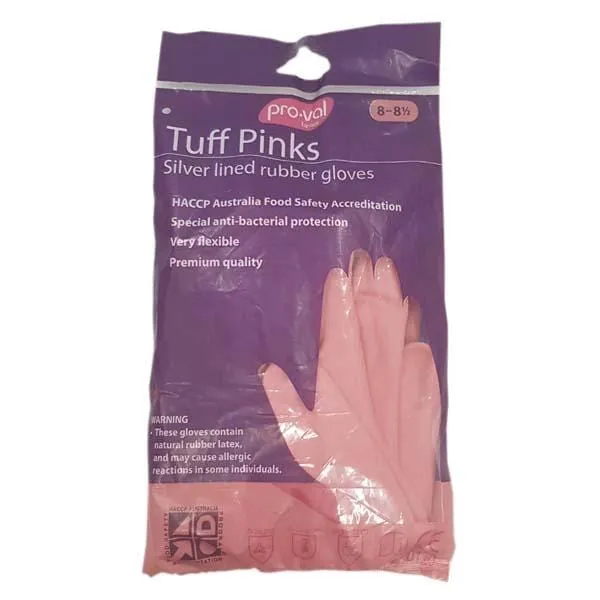 Tuff Pink Silver Lined Rubber Gloves No 7 - 9