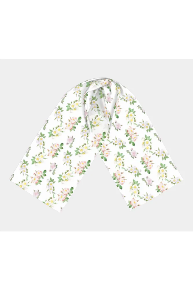 White Floral Long Scarf