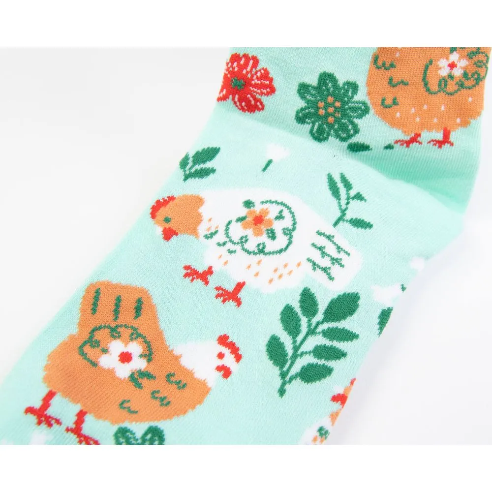 Women's Chicken Socks, Garden Hen Design, Women's Size 6-10