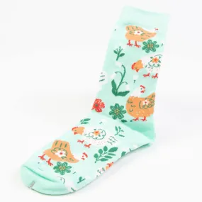 Women's Chicken Socks, Garden Hen Design, Women's Size 6-10